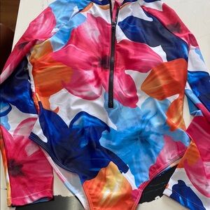 Floral Long Sleeve Zip Swimsuit
